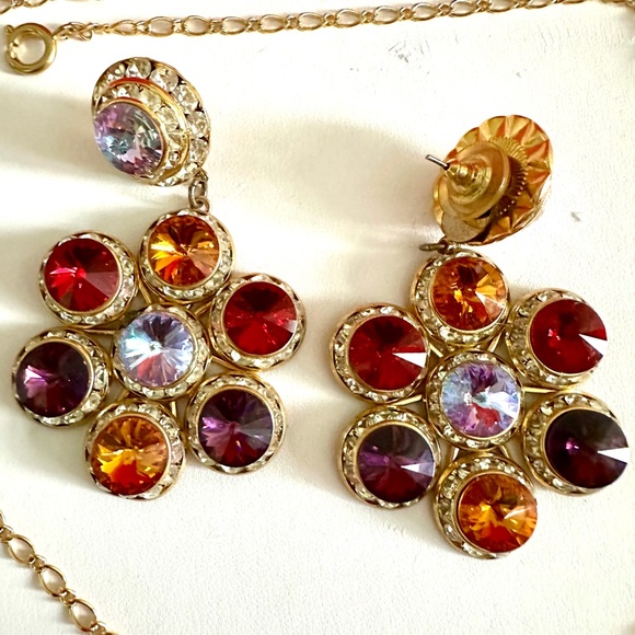 Colourful Rhinestone Pendant with chain and matching earrings - Picture 7 of 8
